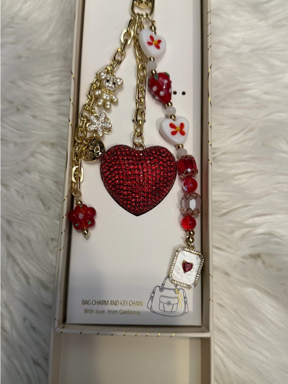 Red Crystal Heart Bag Charm Keychain